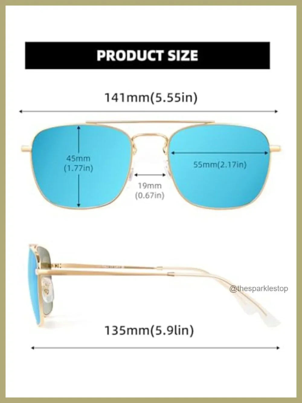 Retro Square Aviator Sunglasses Metal Frame Glass Lens UV400 Protection Driving